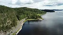 A121 highway on the coast of Lake Ladoga in Pitkyarantsky District of the Republic of Karelia.