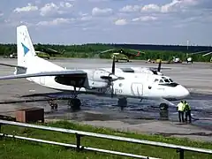 Start up of Antonov An-24 turboprop engines at high air temperature.