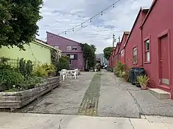 The courtyard between buildings at the 18th Street Arts Center