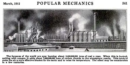 Image 52The impact of the greenhouse effect on climate was presented to the public early in the 20th century, as succinctly described in this 1912 Popular Mechanics article. (from History of climate change science)