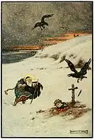 "There passed over the boundless white plain an age."Illustration for Russian Fairy Book (1916).