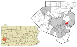 Location in Allegheny County and state of Pennsylvania