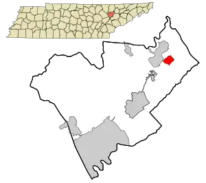 Location in Anderson County and the state of Tennessee.