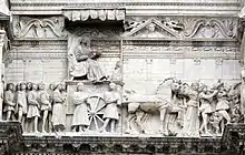 Relief on the Castel Nuovo, Naples, 1470. It shows the entry of Alfonso V of Aragon after taking the city.