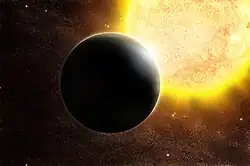 Artist's impression of a transiting Jupiter-mass exoplanet SWEEPS J175853.92-291120.6 b