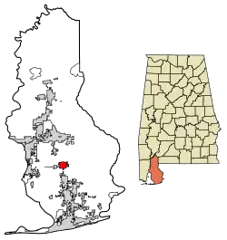 Location of Robertsdale in Baldwin County, Alabama.