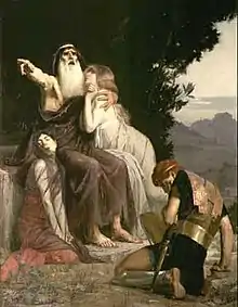 Ödipus (mit Ismene und Antigone) verurteilt Polyneikes by 	 Marcel Baschet (1883)
