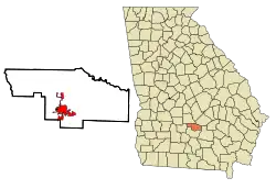 Location in Ben Hill County and the state of Georgia