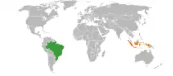 Map indicating locations of Brazil and Indonesia