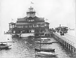 Designed by Charles Kivas Band (architect) the Britannia Boating Club House c 1906–5 on the pier.