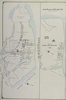 A 1916 diagram of Barren Island, showing the inlets on the island