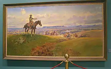 C.&nbsp;M. Russell and his friends. A detail of the picture was used for a Montana U.S. Postage Stamp in 1989.