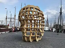 "Celestial", a 4 metres (13&nbsp;ft) high, 1 ton plywood sculpture created by Carl Krull and installed at Elsinore Harbor (Denmark, 2018)