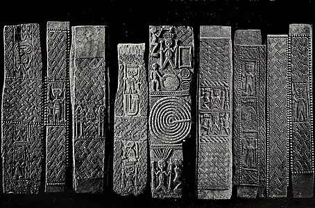 Carved planks and beams obtained from Yoruba Temples.