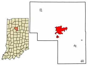 Location of Logansport in Cass County, Indiana.