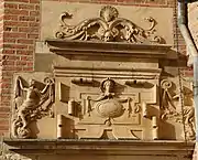 Restored decoration of the Renaissance door of the tower