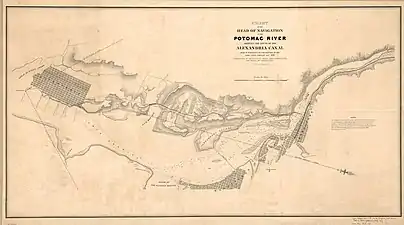 Chart showing the Long Bridge in 1838 also showing the islands visible at low water