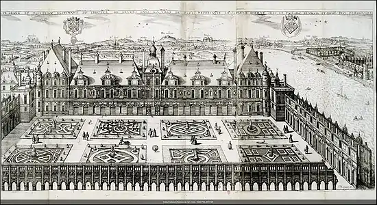 View of the garden side of the Hôtel de Nevers as projected by Claude Chastillon c. 1600, engraved by Jacques Poinssart