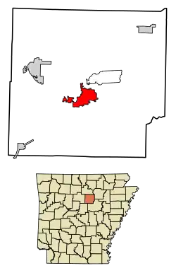 Location of Heber Springs in Cleburne County, Arkansas.