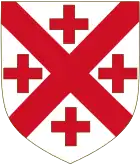 Coat of arms of the Duchy of NeopatrasArgent, a saltire gules between four crosses couped of the second of Neopatras