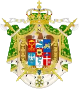 The coat of arms of Napoleon's Kingdom of Italy, including many symbols of Italian cities and the Imperial Eagle