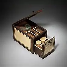 Cosmetic Box of the Royal Butler Kemeni; 1814–1805&nbsp;BC; cedar with ebony, ivory veneer and silver mounting; height: 20.3&nbsp;cm (8&nbsp;in); Metropolitan Museum of Art (New York City)
