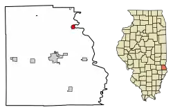 Location of Hutsonville in Crawford County, Illinois.
