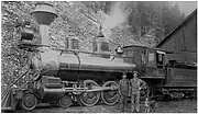 D&RG 168 at the Ouray, Colorado engine house, showing what it looked like in its early years with a diamond stack and wooden pilot (cowcatcher).  (Friends of the Cumbres & Toltec Scenic RR collection)