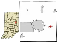 Location of Selma in Delaware County, Indiana.