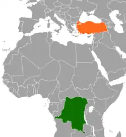 Map indicating locations of Democratic Republic of the Congo and Turkey