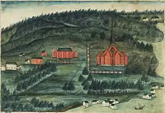 Painting of the church and parsonage