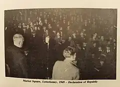 McGinley, left, Addressing a crowd at Market square, Letterkenny on the occasion of the declaration of the Republic of Ireland 1948