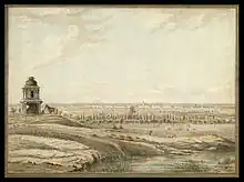 View of Bangalore Fort, from the East, with a small shrine and a dismounted horseman in the foreground, and cattle grazing beyond, by Robert Hyde Colebrooke (1762-1808) in 1791