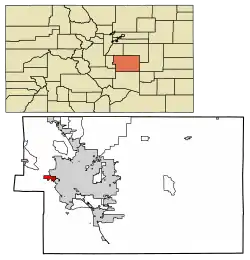 Location of the City of Manitou Springs in El Paso County, Colorado.