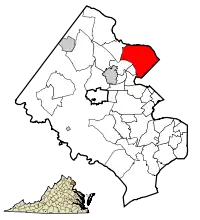 Location of McLean in Virginia (left) and in Fairfax County, Virginia (right)