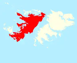 Location of&nbsp;West Falkland&nbsp;(red)in the&nbsp;Falkland&nbsp;Islands&nbsp;(red & white)