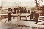 Armstrong 6 inches (150&nbsp;mm) 100pdr Breech Loading Disappearing Gun in Firing Position, c1900