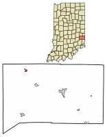 Location of Laurel in Franklin County, Indiana.