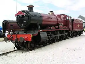 The red locomotive train used as the "Hogwarts Express" in the film series. In the front it has the numbers "5912" inscripted on it