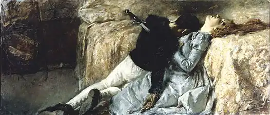 Gaetano Previati: Paolo e Francesca, or Morte di Paolo e Francesca, oil on canvas, c.&nbsp;1887 (Accademia Carrara di Belle Arti di Bergamo)