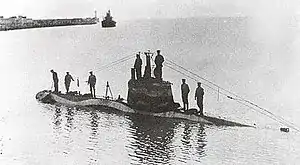 UB-6 was similar in appearance to her sister boat SM UB-4, pictured here in 1915.