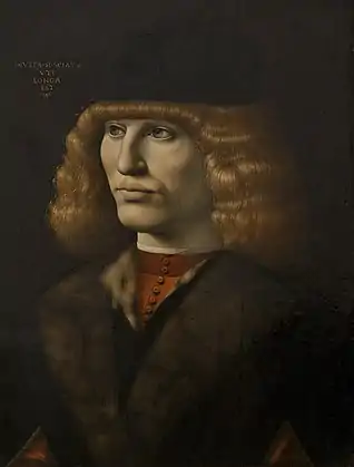 Portrait of a Young Man, c. 1490–1491, Circle of Leonardo. Pinacoteca di Brera, Milan. The artist was noticeably inspired by the Portrait of a Musician.