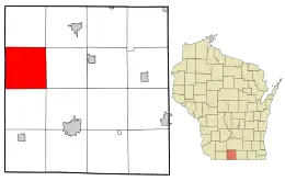 Location of the Town of Adams in Green County and the state of Wisconsin.