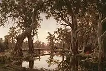 H. J. Johnstone, Evening shadows, backwater of the Murray, South Australia, 1880