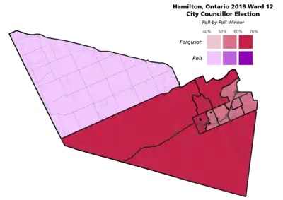 The poll-by-poll results for the Hamilton, Ontario Ward 12 city councillor election in 2018.