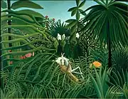 Henri Rousseau, Cheval attaqué par un jaguar (Jaguar Attacking a Horse), 1910, oil on canvas, 116 × 90&nbsp;cm, Pushkin Museum