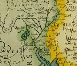 Baghdad (Begadet) on a 1636 map created by Jodocus Hondius