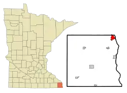 Location of La Crescentwithin Houston and Winona Countiesin the state of Minnesota