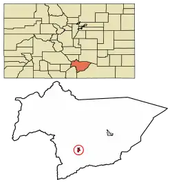 Location of La Veta in Huerfano County, Colorado.
