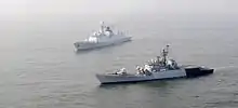 INS Kora escorting PLA Navy Ship Weifang off Visakhapatnam, India.